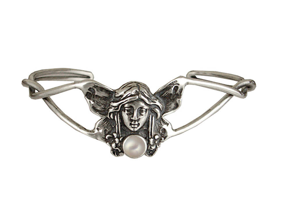 Sterling Silver Victorian Fairy Cuff Bracelet With Cultured Freshwater Pearl